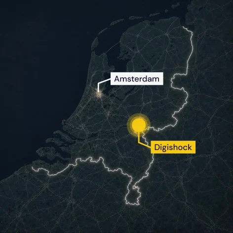 Kaart van Nederland met Digishock in Huissen, tussen Arnhem en Nijmegen
